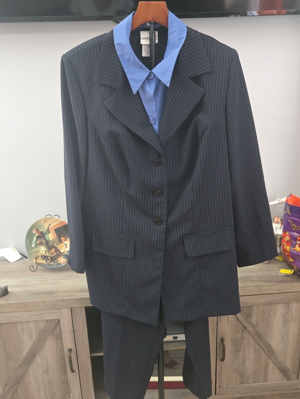 Classic Navy Pinstripe Men's Suit Jacket and Pants